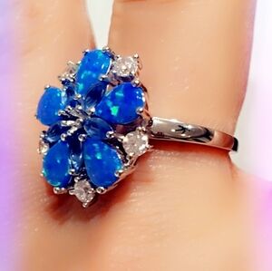 Blue Triplet Opal, Tanzanite & Topaz Sterling Silver Gemstone Ring